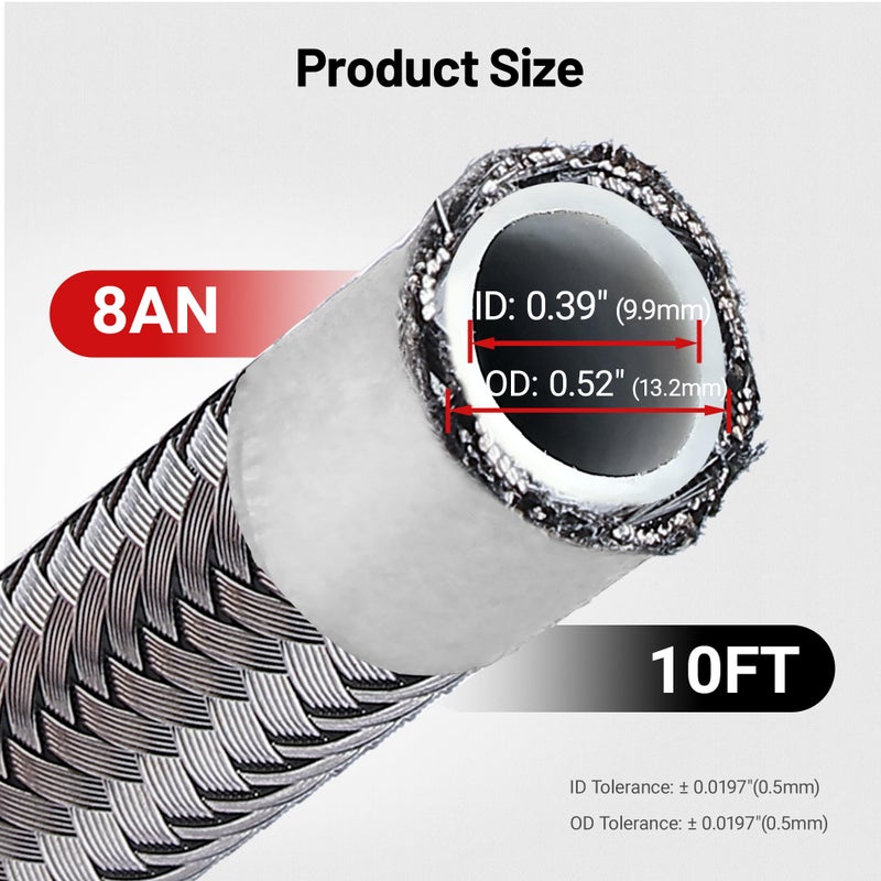 EVIL ENERGY 8AN PTFE Fuel Line Kit, AN8 E85 Fuel Hose Line 10FT Stainless Steel Braided LS Swap EFI PTFE Fuel Line - Image 3